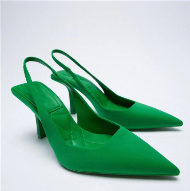 Pointed-Toe Slingback Stiletto Pumps | Bold Color Heels