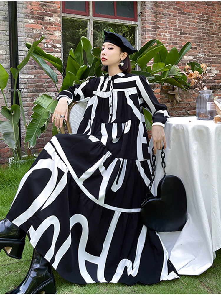 Black and White Printed Oversized Dress