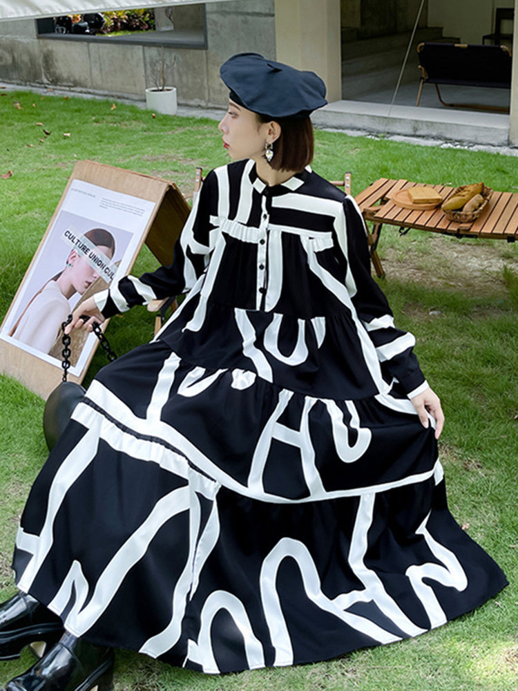 Black and White Printed Oversized Dress