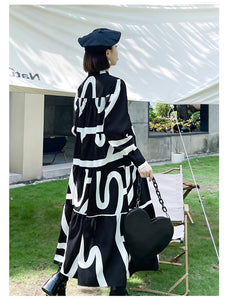 Black and White Printed Oversized Dress