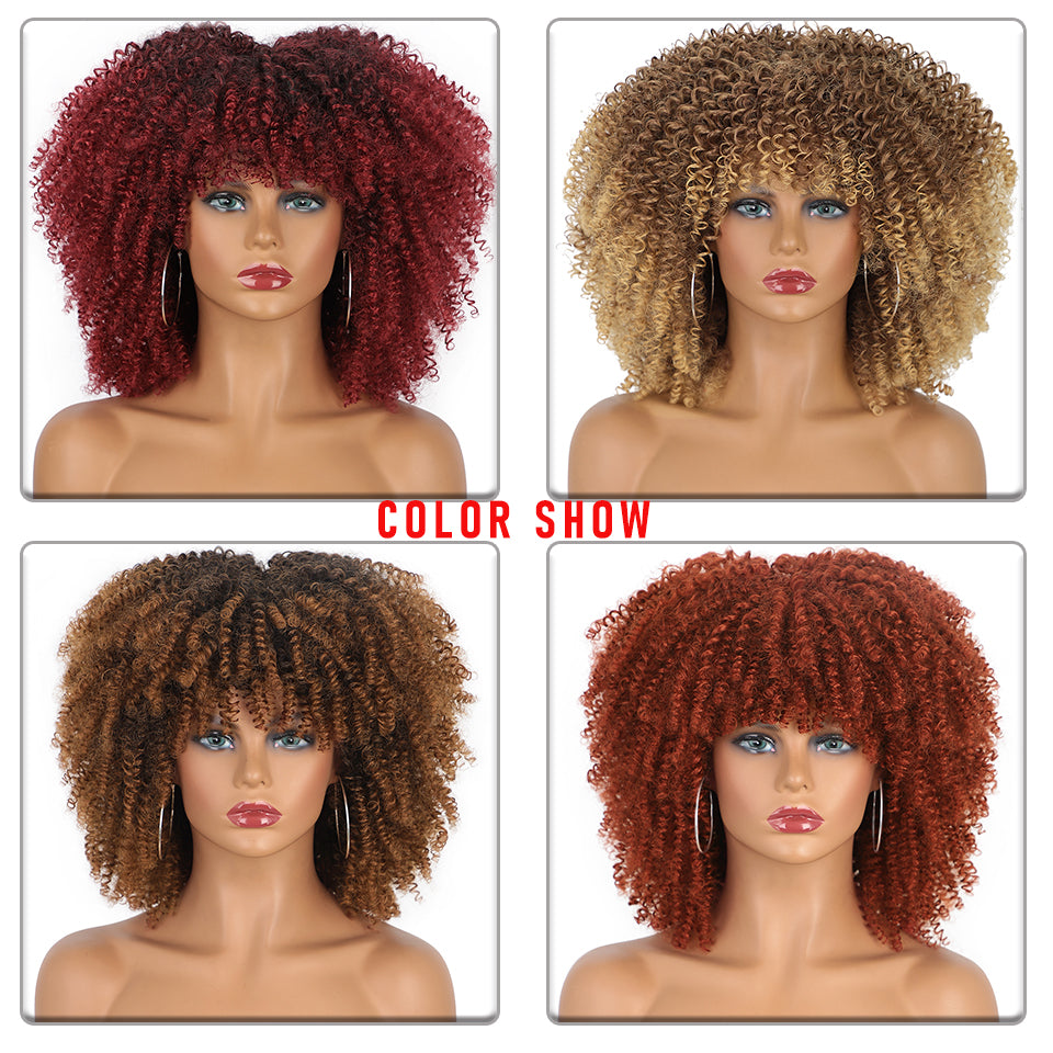 Synthetic Curly Wig With Bangs | Short Everyday Curly Hair Wig