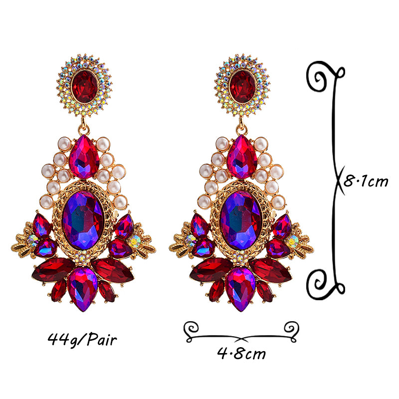 Geometric Glass Crystal Statement Earrings — Colorful Drop