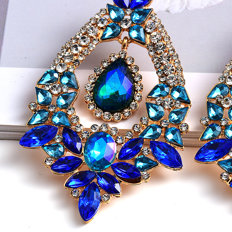 Long Irregular Crystal Drop Earrings — Colorful Rhinestone