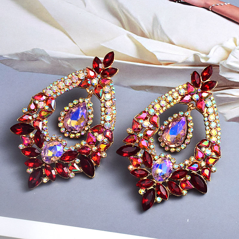 Long Irregular Crystal Drop Earrings — Colorful Rhinestone
