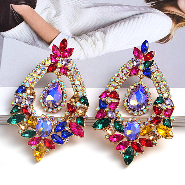 Long Irregular Crystal Drop Earrings — Colorful Rhinestone