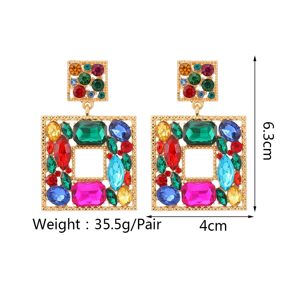 Handmade Square Crystal Drop Earrings — Waterproof & Hypoallergenic