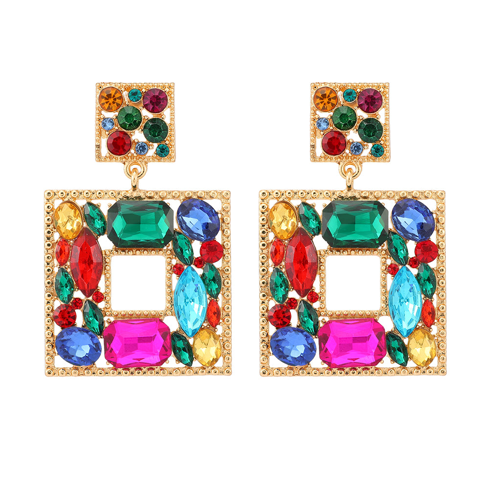 Handmade Square Crystal Drop Earrings — Waterproof & Hypoallergenic