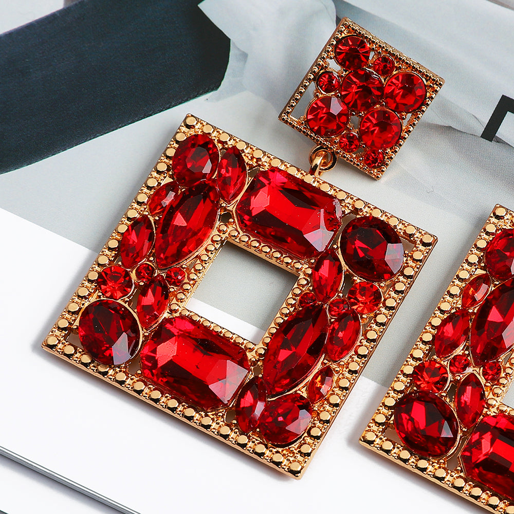 Handmade Square Crystal Drop Earrings — Waterproof & Hypoallergenic