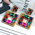 Handmade Square Crystal Drop Earrings — Waterproof & Hypoallergenic